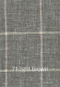 Foto eines hellbraunen Stoffmusters mit hellem Karomuster.