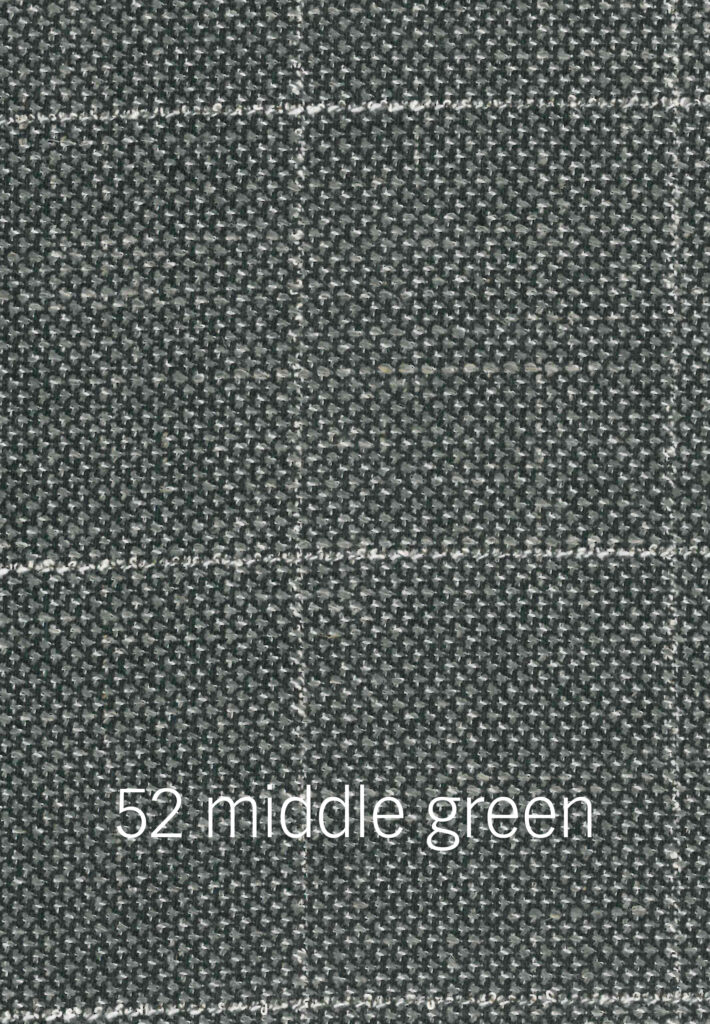 Foto eines mittelgrünen Stoffmusters mit hellem Karomuster.