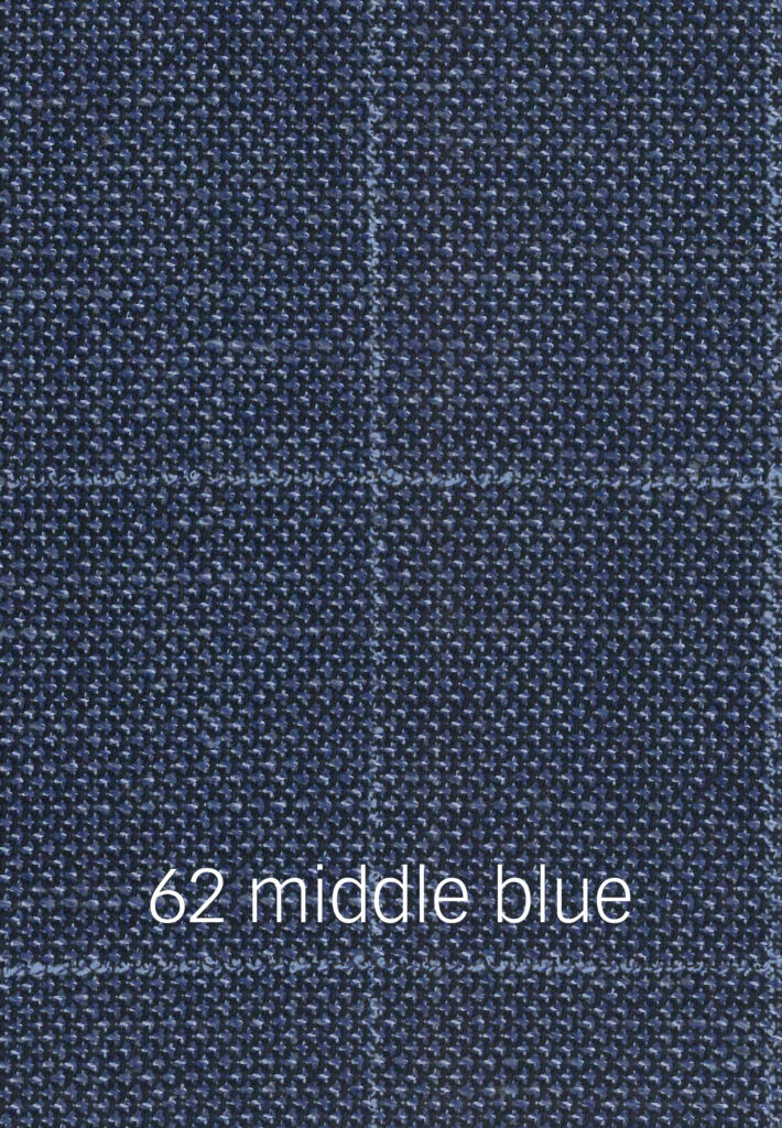 Foto eines mittelblauen Stoffmusters mit hellem Karomuster.